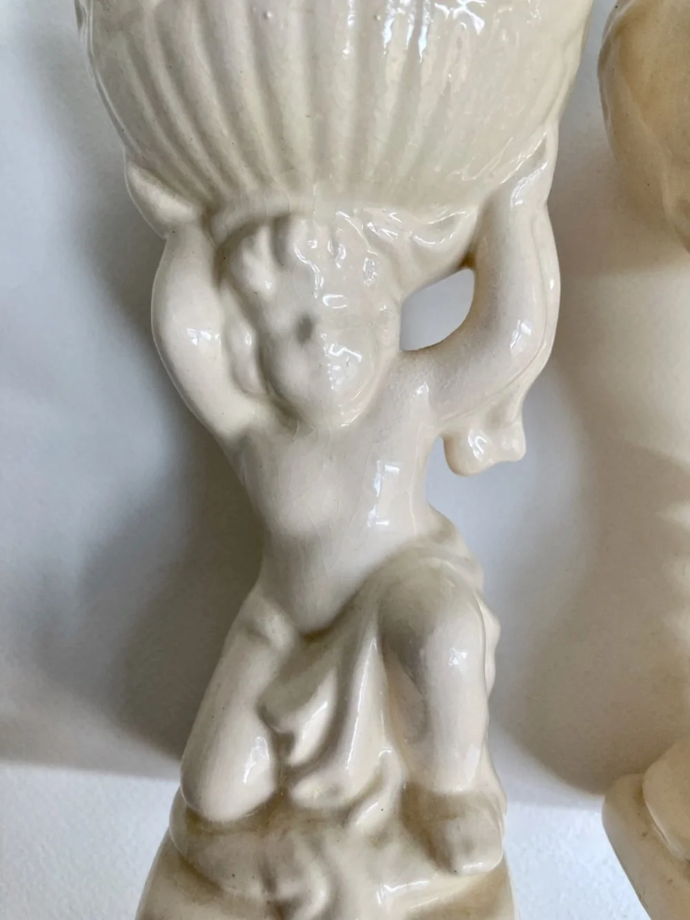 Vintage Rococo Pair of Cream Ceramic Cherub Urns